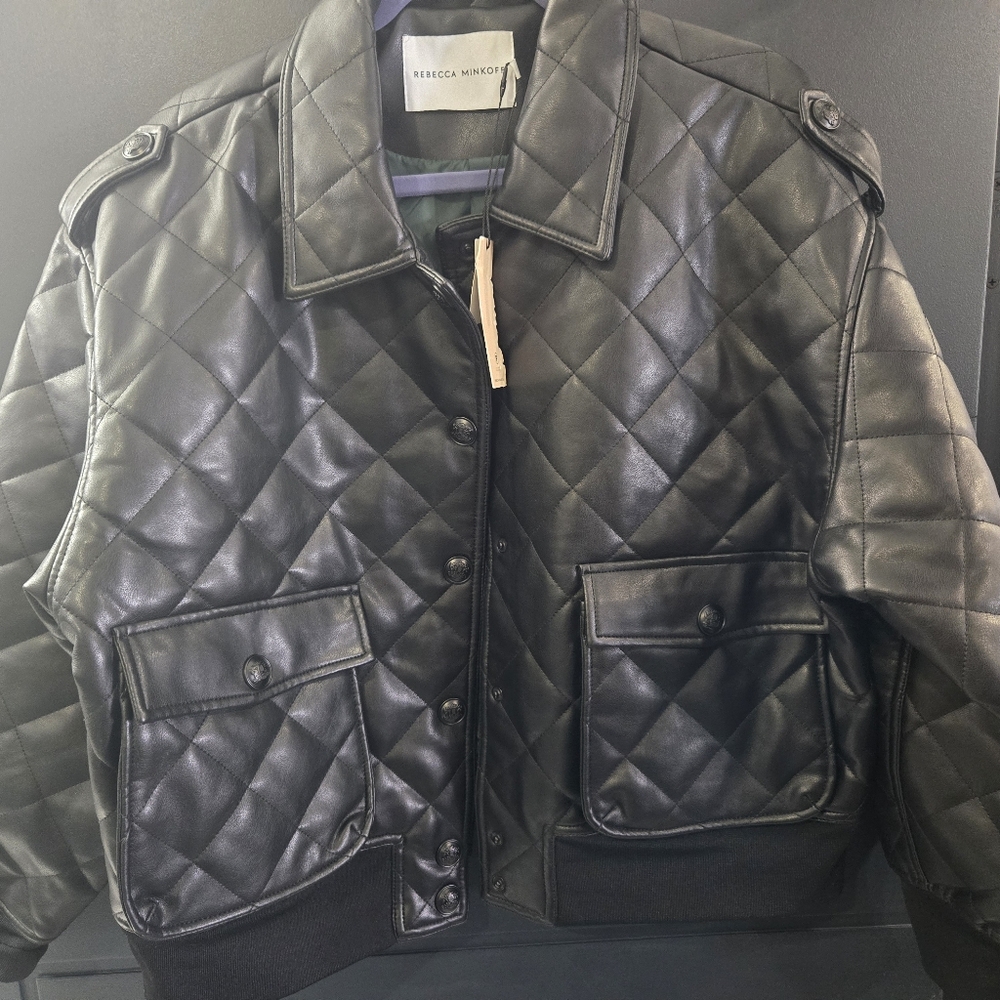 Nwt Bomber Leather Jacket Rebecca Minkoff XL - Picture 2 of 10